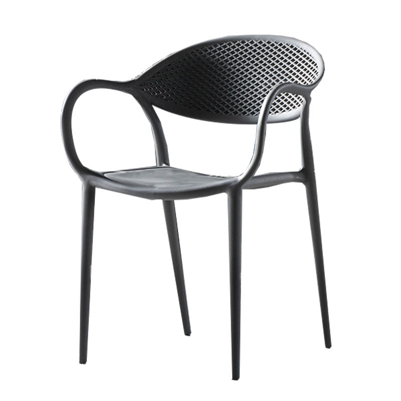 Chaises contemporaines avec bras de salle à manger, chaise latérale en plastique à dossier ouvert pour la cuisine