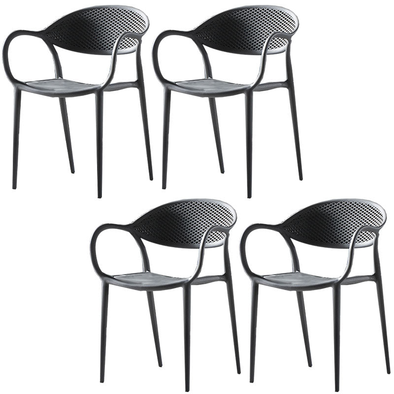 Chaises contemporaines avec bras de salle à manger, chaise latérale en plastique à dossier ouvert pour la cuisine