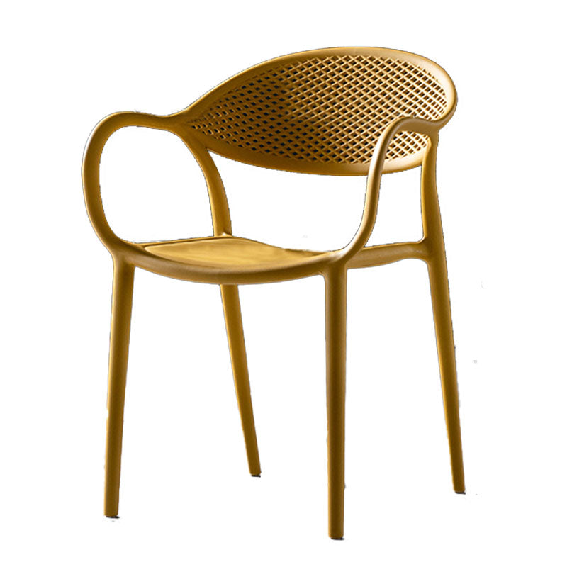 Chaises contemporaines avec bras de salle à manger, chaise latérale en plastique à dossier ouvert pour la cuisine