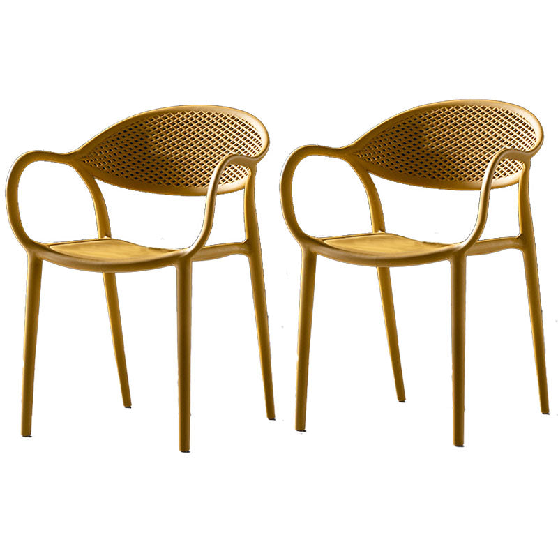 Chaises contemporaines avec bras de salle à manger, chaise latérale en plastique à dossier ouvert pour la cuisine