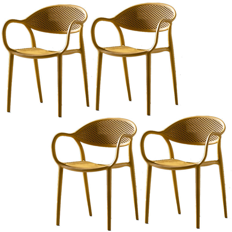 Chaises contemporaines avec bras de salle à manger, chaise latérale en plastique à dossier ouvert pour la cuisine