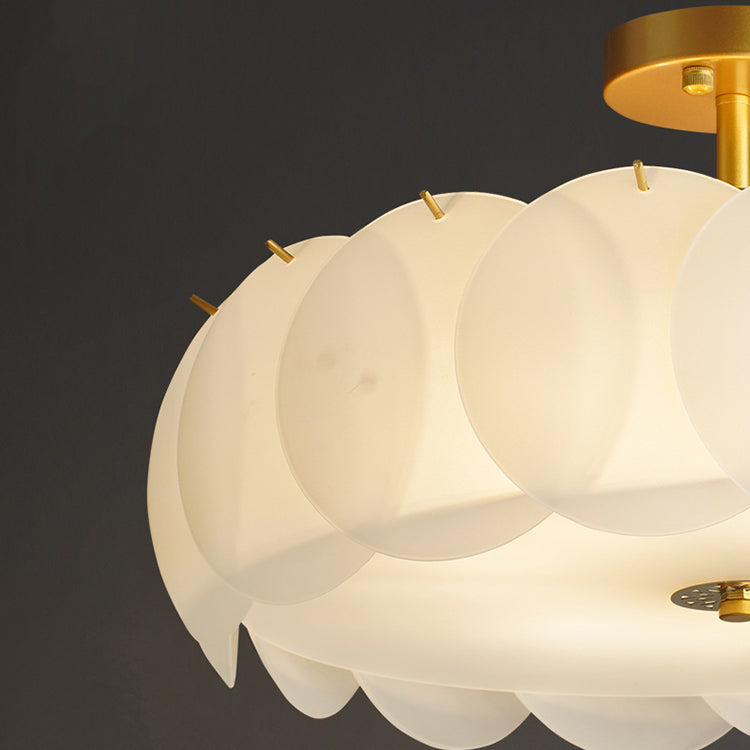 Gold Metal Semi Flush Lamp Modern Multi-Head Bedroom Ceiling Lighting with Glass Shade