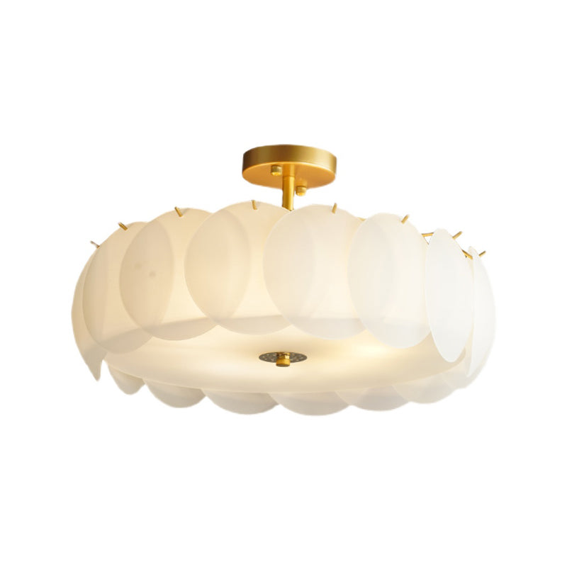 Gold Metal Semi Flush Lamp Modern Multi-Head Bedroom Ceiling Lighting with Glass Shade