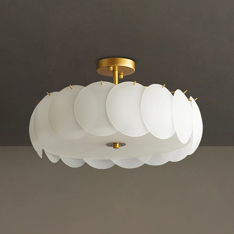 Gold Metal Semi Flush Lamp Modern Multi-Head Bedroom Ceiling Lighting with Glass Shade