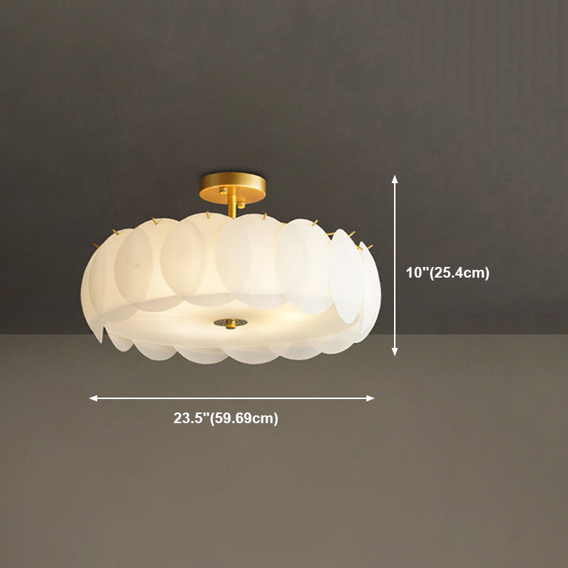 Gold Metal Semi Flush Lamp Modern Multi-Head Bedroom Ceiling Lighting with Glass Shade
