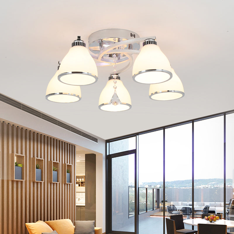 Silbermetall Semi Flush Lampe Moderne mehrköpfige Deckenbeleuchtung mit Glockenglasschatten