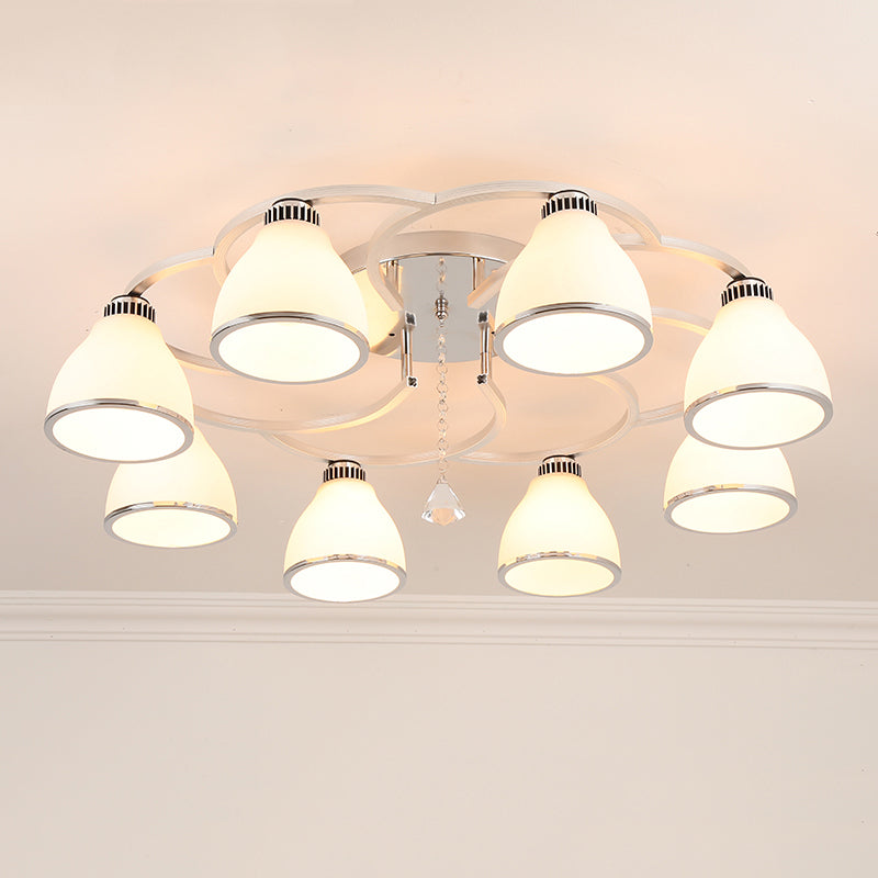 Silbermetall Semi Flush Lampe Moderne mehrköpfige Deckenbeleuchtung mit Glockenglasschatten