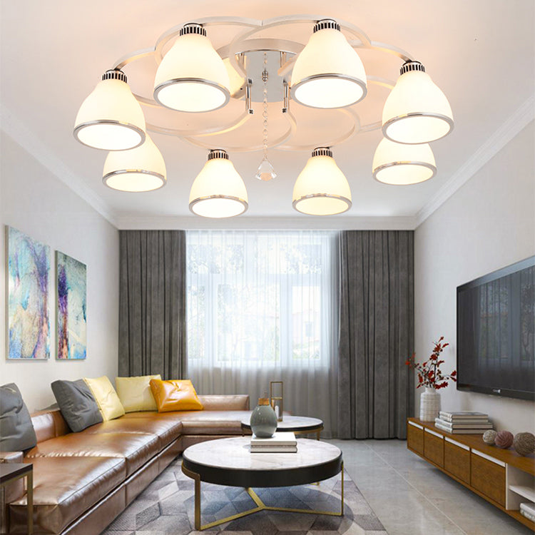 Silbermetall Semi Flush Lampe Moderne mehrköpfige Deckenbeleuchtung mit Glockenglasschatten