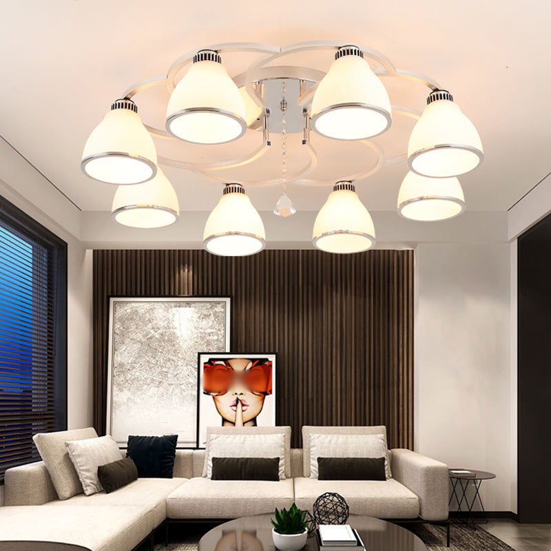 Silbermetall Semi Flush Lampe Moderne mehrköpfige Deckenbeleuchtung mit Glockenglasschatten