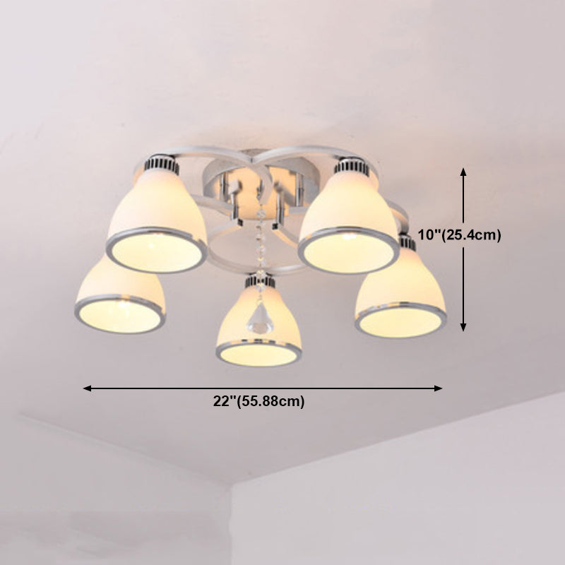 Silbermetall Semi Flush Lampe Moderne mehrköpfige Deckenbeleuchtung mit Glockenglasschatten