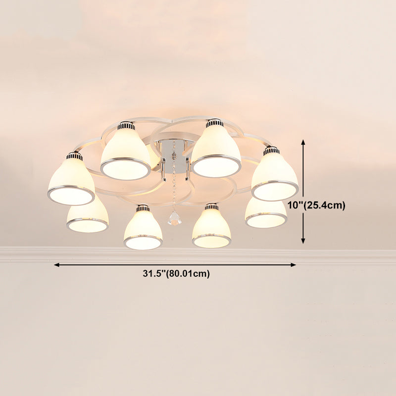 Silbermetall Semi Flush Lampe Moderne mehrköpfige Deckenbeleuchtung mit Glockenglasschatten