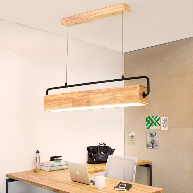 Modern Style Rectangle Pendant Light Wood 1 Light Pendant Light Fixture