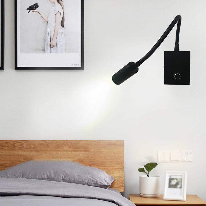 1 Light Square Wall Sconces Modern Style Metal Wall Mounted Reading Lights in Black