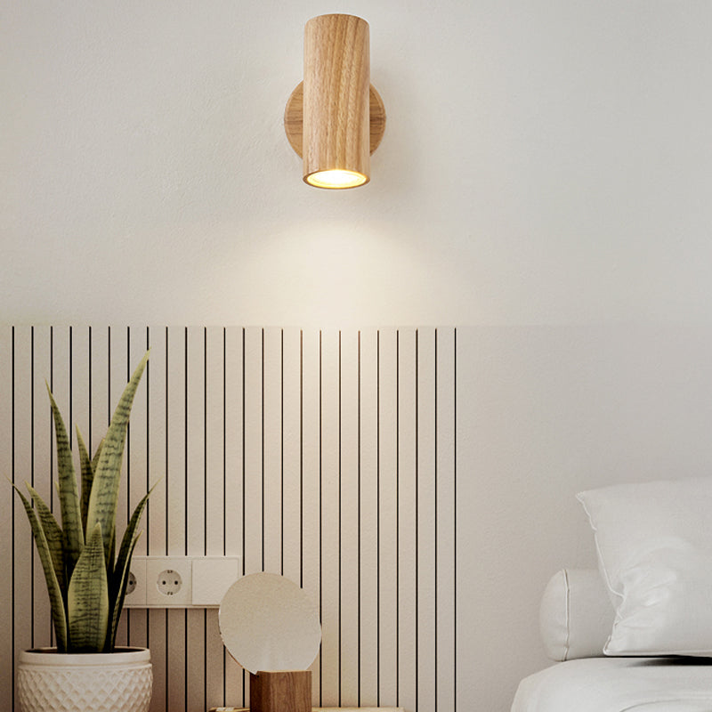 1 Applexion murale cylindrique légère Éclairage mural en bois moderne pour salle à manger