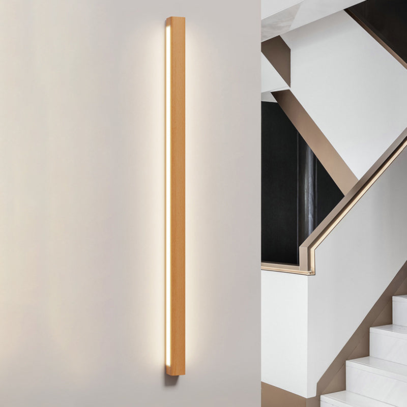 2-Light Strip Wall Sconce Modern Style Wood Wall Lighting for Bedroom