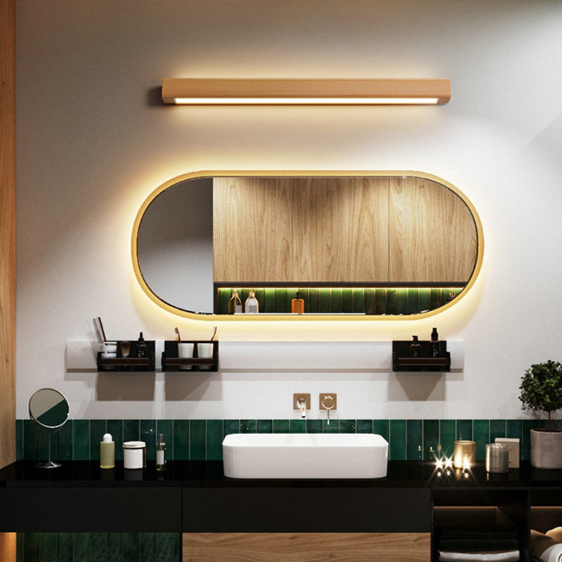 2-Light Strip Wall Sconce Modern Style Wood Wall Lighting for Bedroom