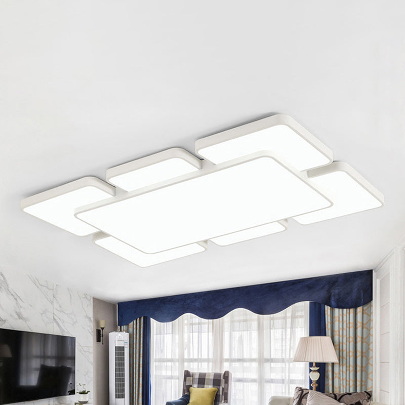 Lámpara empotrada de techo para dormitorio con pantalla cuadrada/rectangular, acrílico, 20,5"/24,5" W, 5/7 luces, lámpara de montaje empotrado estilo modernista en negro/blanco