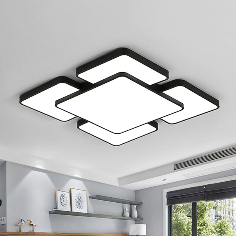 Lámpara empotrada de techo para dormitorio con pantalla cuadrada/rectangular, acrílico, 20,5"/24,5" W, 5/7 luces, lámpara de montaje empotrado estilo modernista en negro/blanco