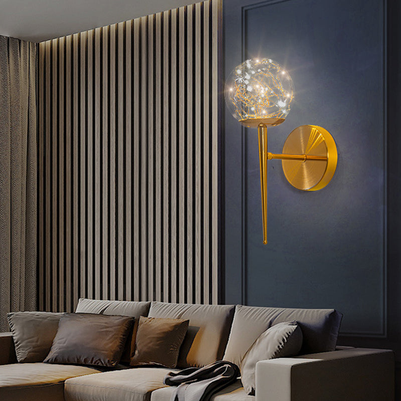 Modern Style Ball Wall Mounted Lamps Glass 1 Light Wall Lamps in Gold