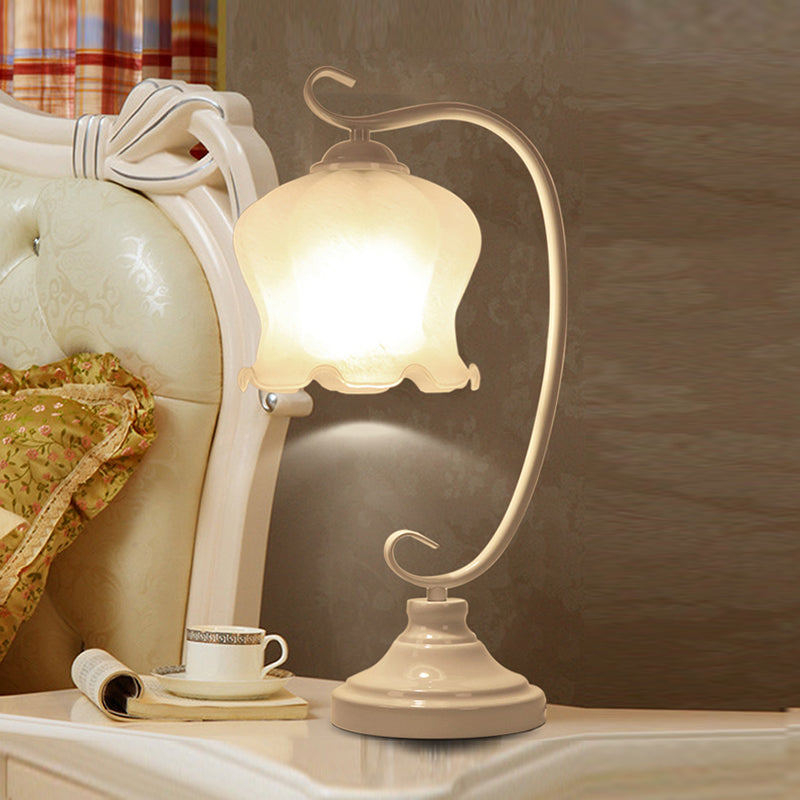 Modern Style Lantern Night Table Lamp White Glass 1-Light Table Light