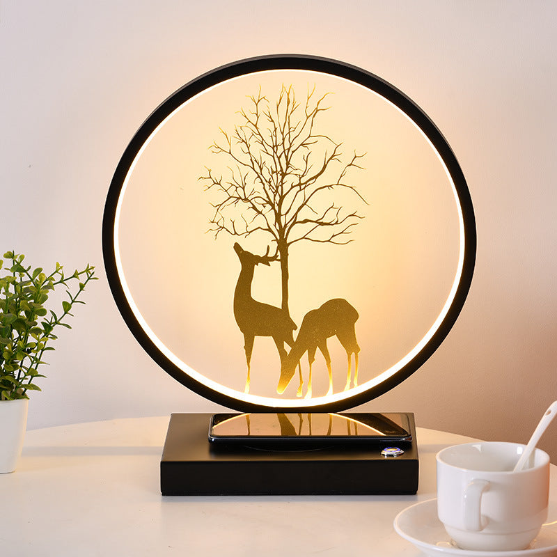 Modern Style Circle Shape Table Light Metal 1 Light Nightstand Lamps for Bedside