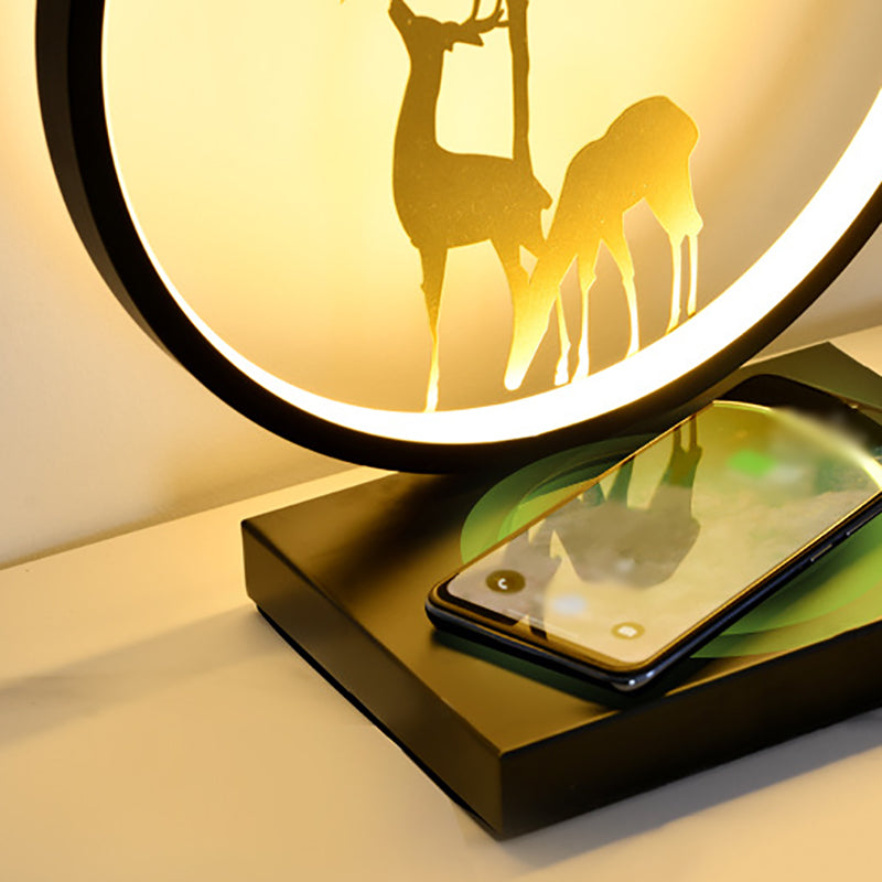 Modern Style Circle Shape Table Light Metal 1 Light Nightstand Lamps for Bedside