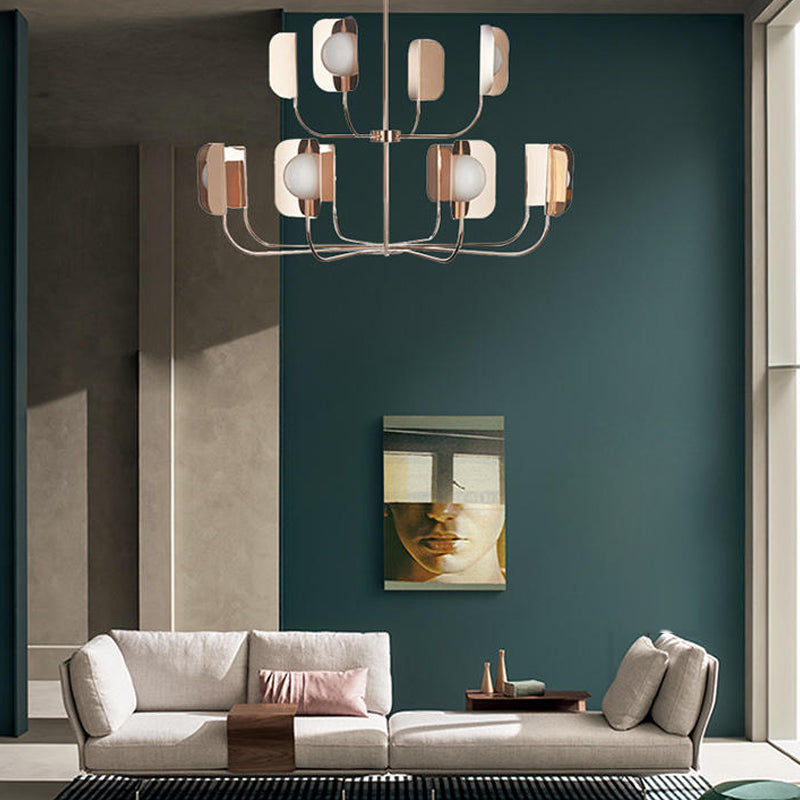 Postmodern Style Chandelier Light Metal Acrylic Pendant Light in Gold for Living Room