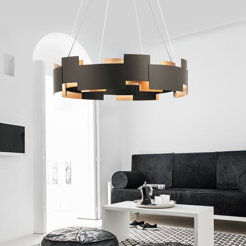 Postmodern Style Metal Chandelier Light Round Shade Pendant Light in Black