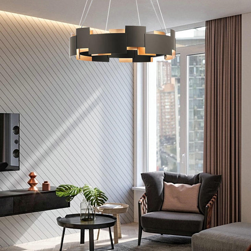 Postmodern Style Metal Chandelier Light Round Shade Pendant Light in Black
