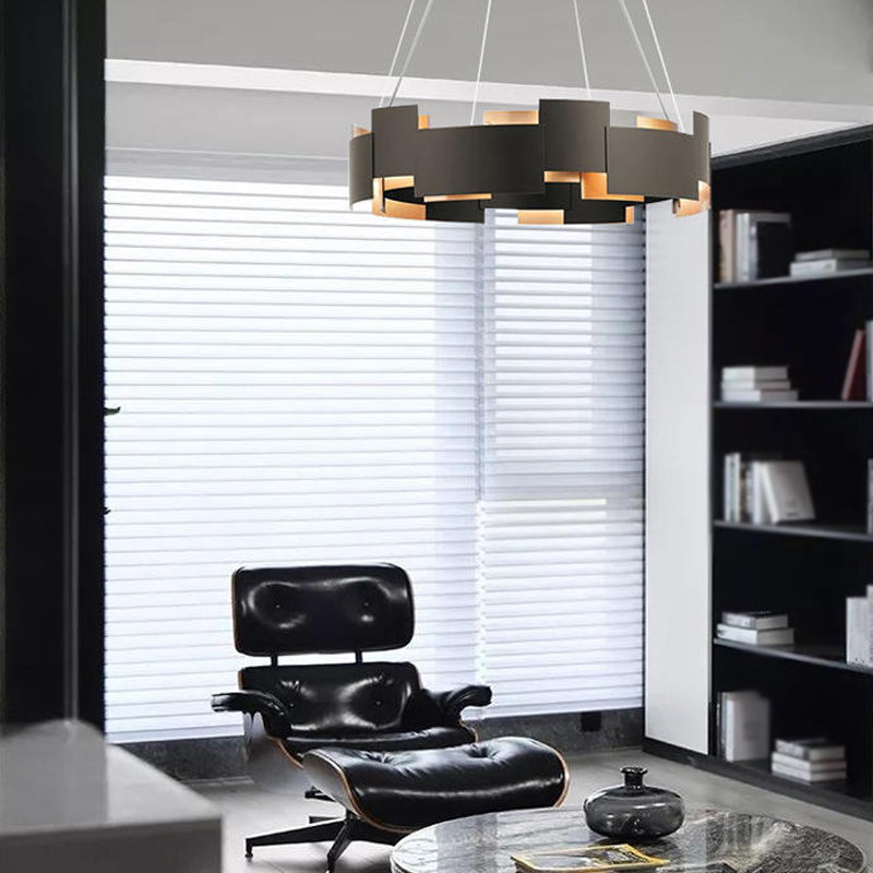 Postmodern Style Metal Chandelier Light Round Shade Pendant Light in Black