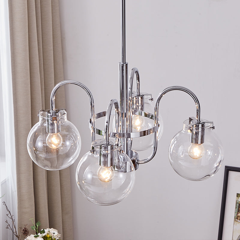 Modern Style Chandelier Light Fixture Globe Shape Glass Hanging Light in Silver