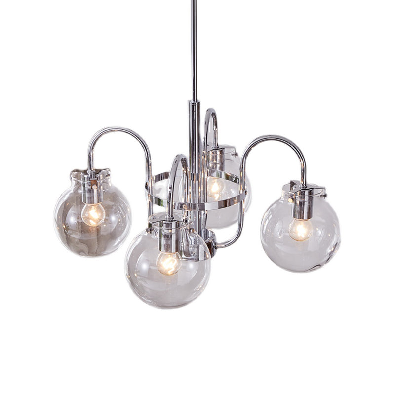 Modern Style Chandelier Light Fixture Globe Shape Glass Hanging Light in Silver