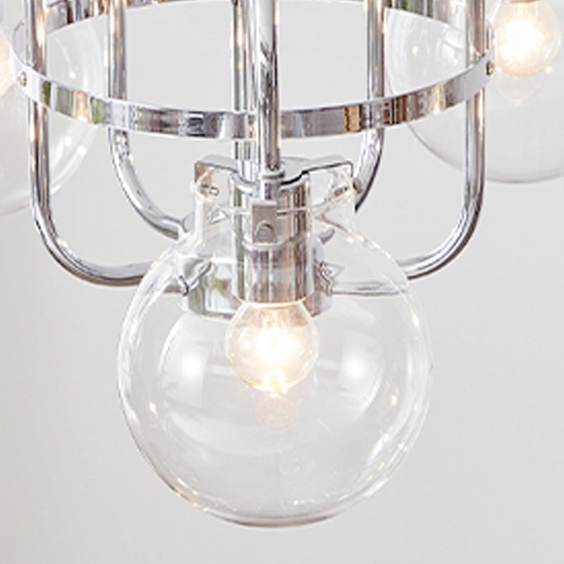 Modern Style Chandelier Light Fixture Globe Shape Glass Hanging Light in Silver