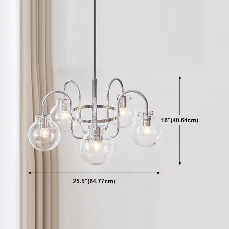 Modern Style Chandelier Light Fixture Globe Shape Glass Hanging Light in Silver