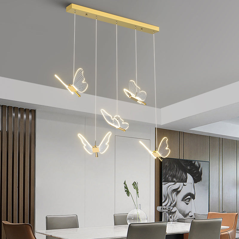 Butterfly Shape Metal Hanging Light Modern Style Multi Lights Cluster Pendant in Gold