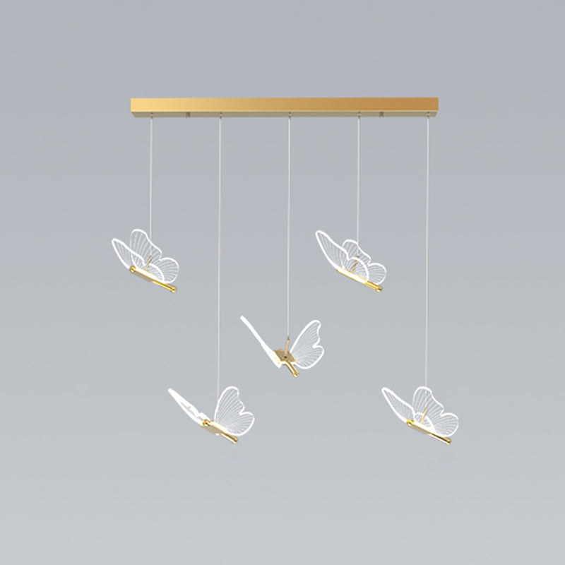 Butterfly Shape Metal Hanging Light Modern Style Multi Lights Cluster Pendant in Gold
