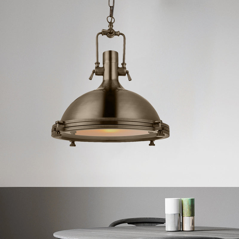 Antique Brass/Brass/Copper Finish 1 Light Pendant Lighting Industrial Metal Domed Ceiling Fixture with Frosted Diffuser