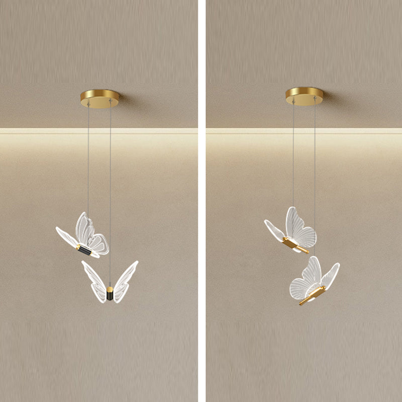 Butterfly Shape Metal Hanging Light Modern Style Multi Lights Cluster Pendant in Gold