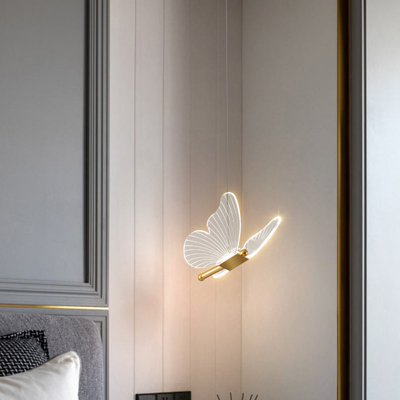 Butterfly Shape Metal Hanging Light Modern Style Multi Lights Cluster Pendant in Gold