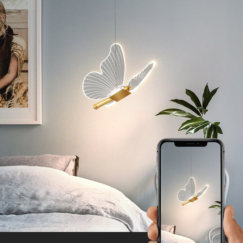 Butterfly Shape Metal Hanging Light Modern Style Multi Lights Cluster Pendant in Gold