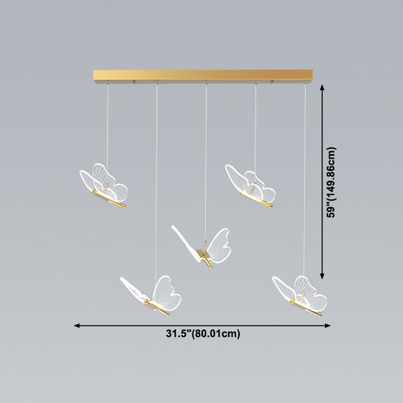 Butterfly Shape Metal Hanging Light Modern Style Multi Lights Cluster Pendant in Gold