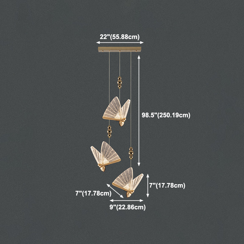 Butterfly Shape Metal Hanging Light Modern Style Multi Lights Cluster Pendant