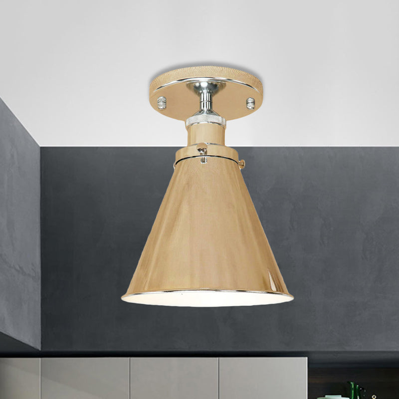 1 Light Metallic Semi Flush Light Vintage Style Rust/Copper Tapered Indoor Semi Flush Light Fixture