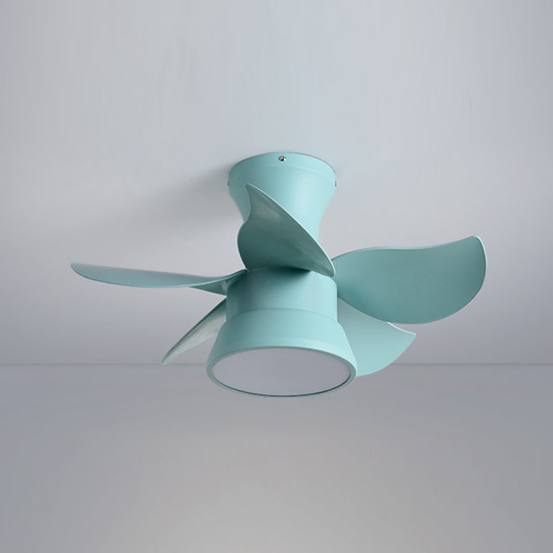 Macaron Style Ceiling Fan Lamp Frequency Conversion Kids Room LED Semi Flush Light