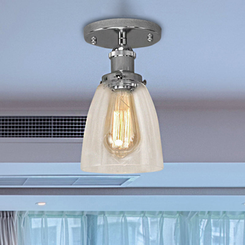 Luminaires de plafond à une ampoule, cône industriel en verre transparent, éclairage semi-encastré en argent/laiton/rouille