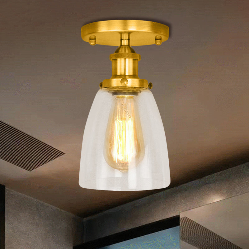 Luminaires de plafond à une ampoule, cône industriel en verre transparent, éclairage semi-encastré en argent/laiton/rouille