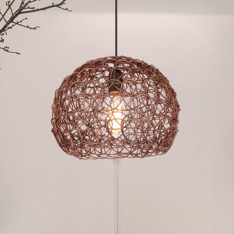 Semi Globe Hanging Ceiling Light with Adjustable Cord Loft Style 1 Light Pendant Lamp in Brown