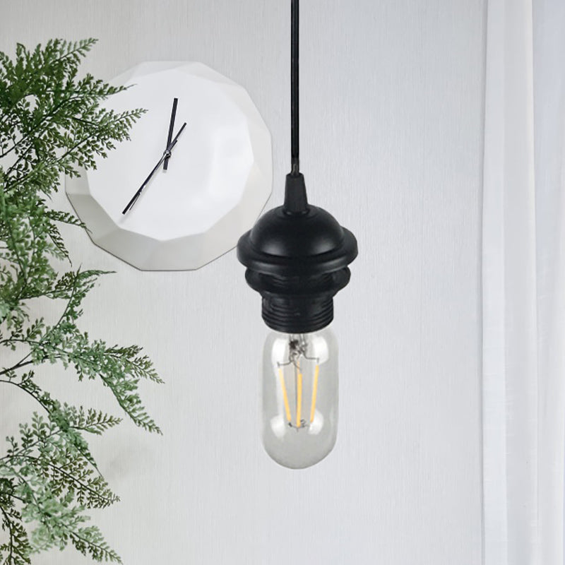 1 Kopf Mini -Anhängerbeleuchtung mit bloßen Glühbirnen Industrial Retro Schwarz/Weiß -Metallic Deckenhänge -Lampe