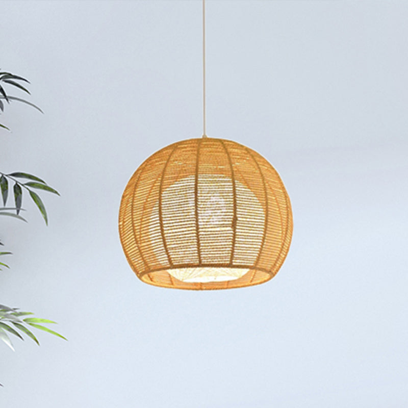 Beige/Flaxen Orb Hanging Light Rustic Rope Shade Single Pendant Lamp over Dining Table