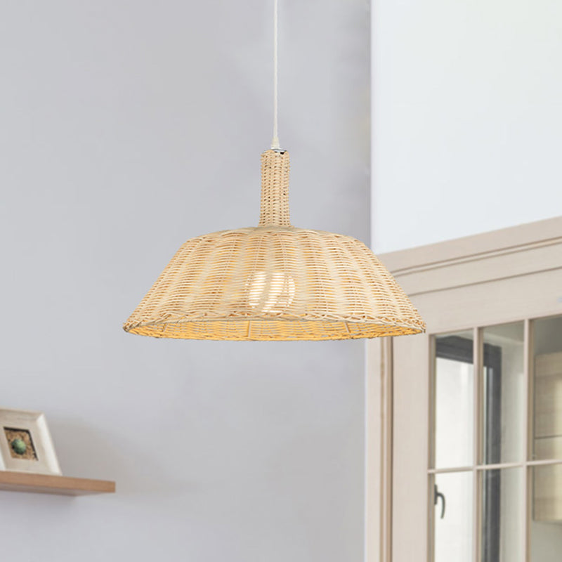 Handgewebte Anhängerbeleuchtung im Landstil mit Scheunenschatten Rattan 15 "/19" W 1 Glühbirnenhängung Lampe in Beige